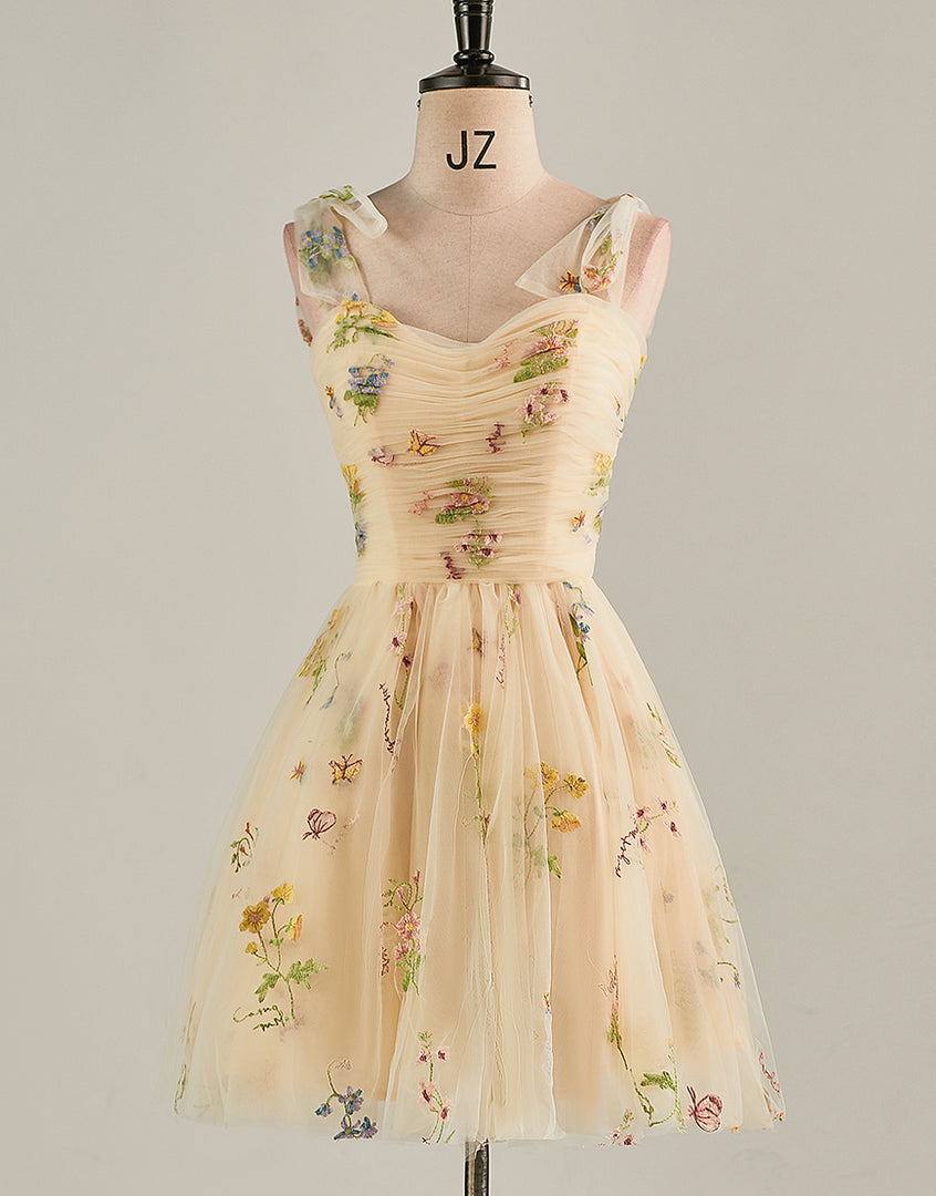 Cute Short Tulle Embroidery Homecoming Dress