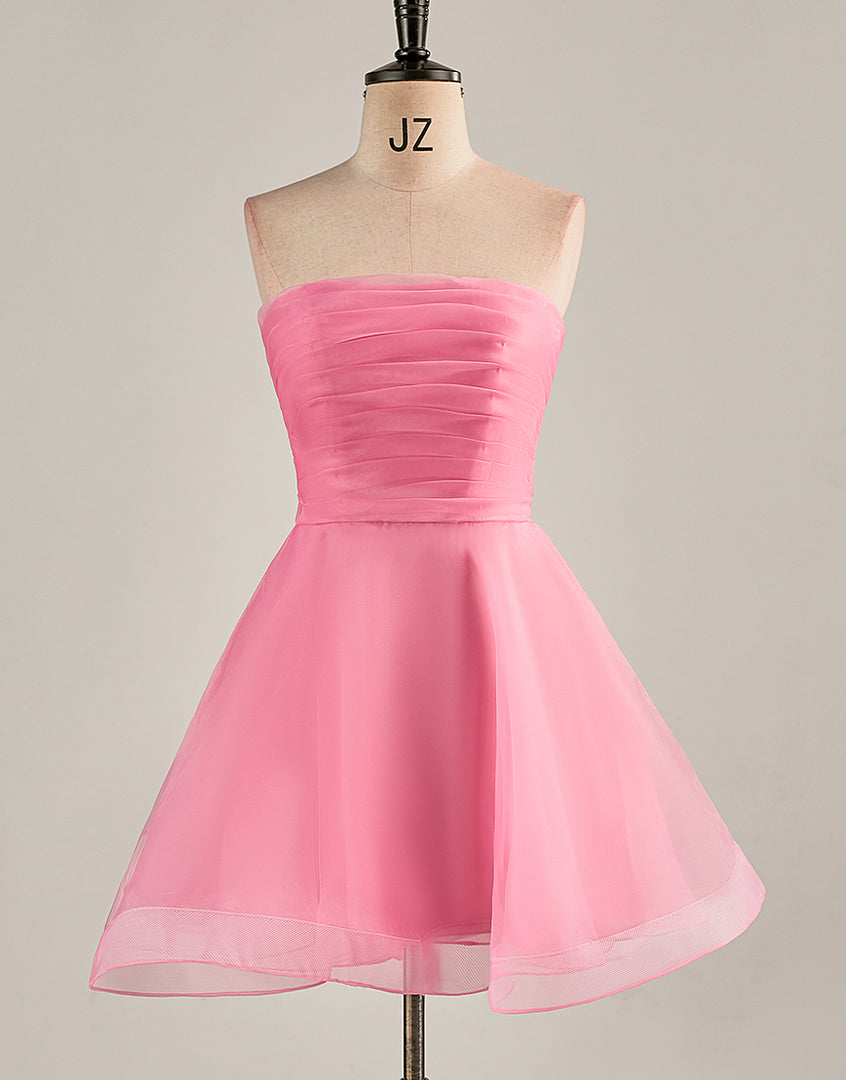 A-Line Light Pink Strapless Homecoming Dress