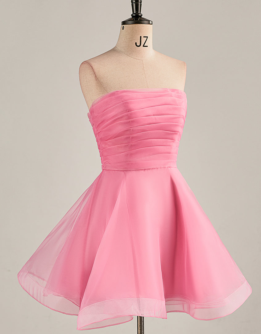 A-Line Light Pink Strapless Homecoming Dress