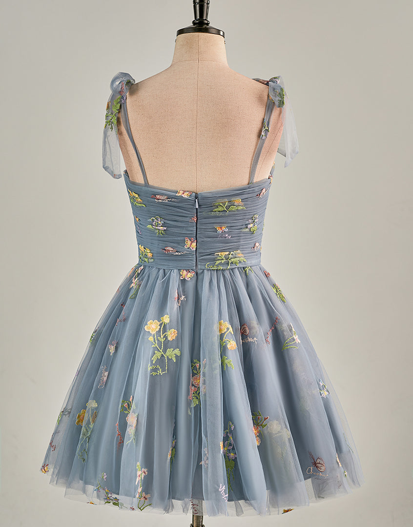 Cute Short Tulle Embroidery Homecoming Dress