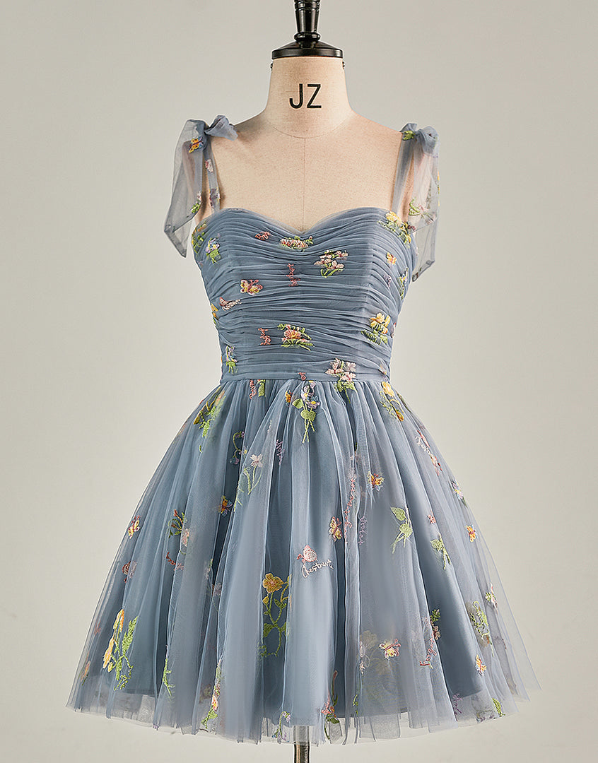 Cute Short Tulle Embroidery Homecoming Dress