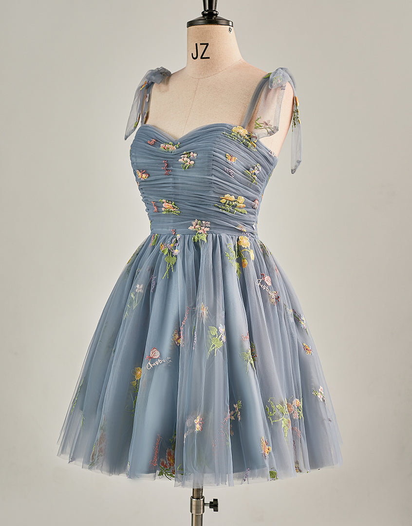 Cute Short Tulle Embroidery Homecoming Dress