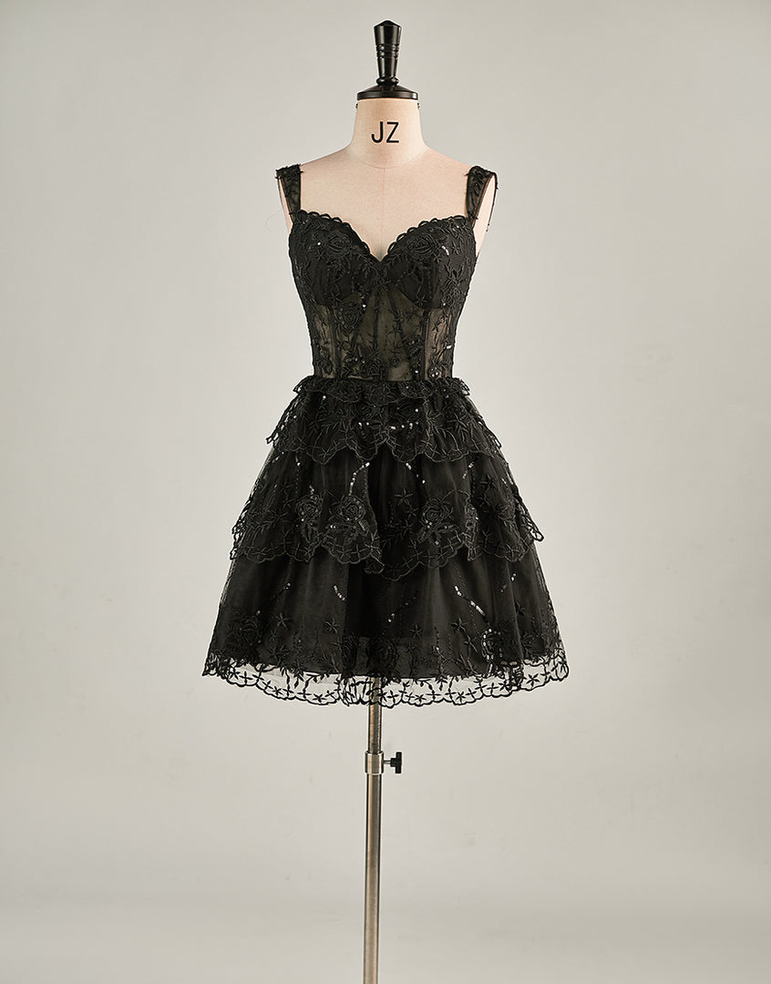 A-Line Lace Tiered Corset Homecoming Dress
