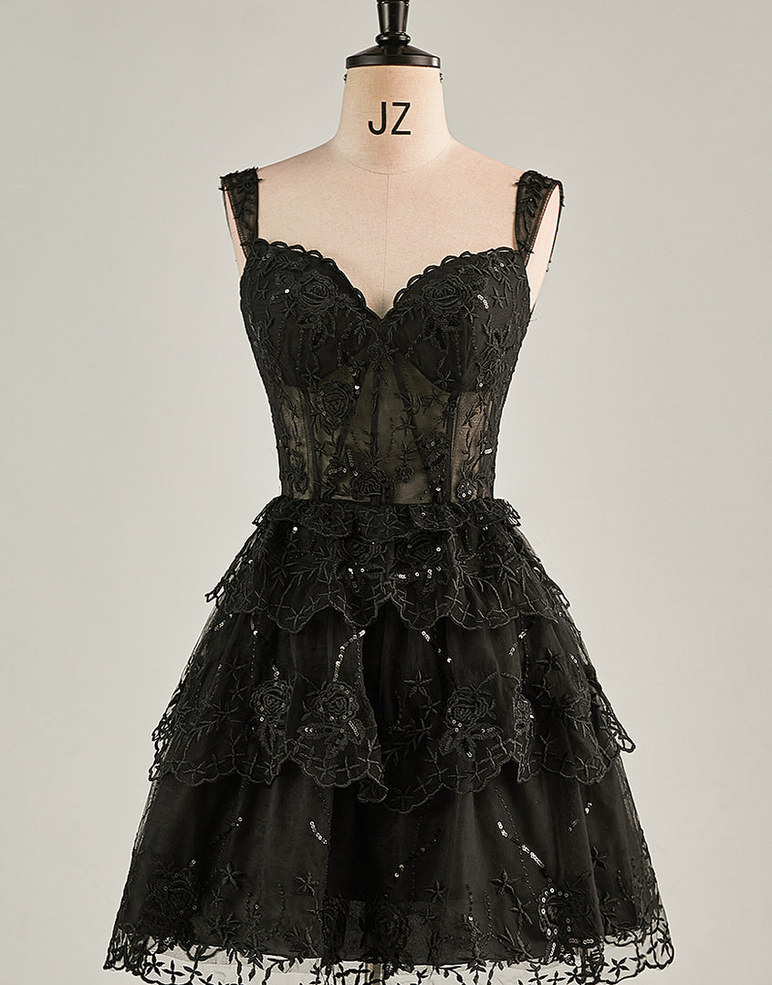A-Line Lace Tiered Corset Homecoming Dress