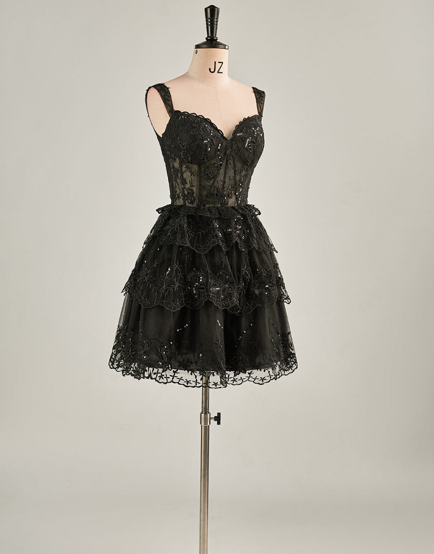 A-Line Lace Tiered Corset Homecoming Dress