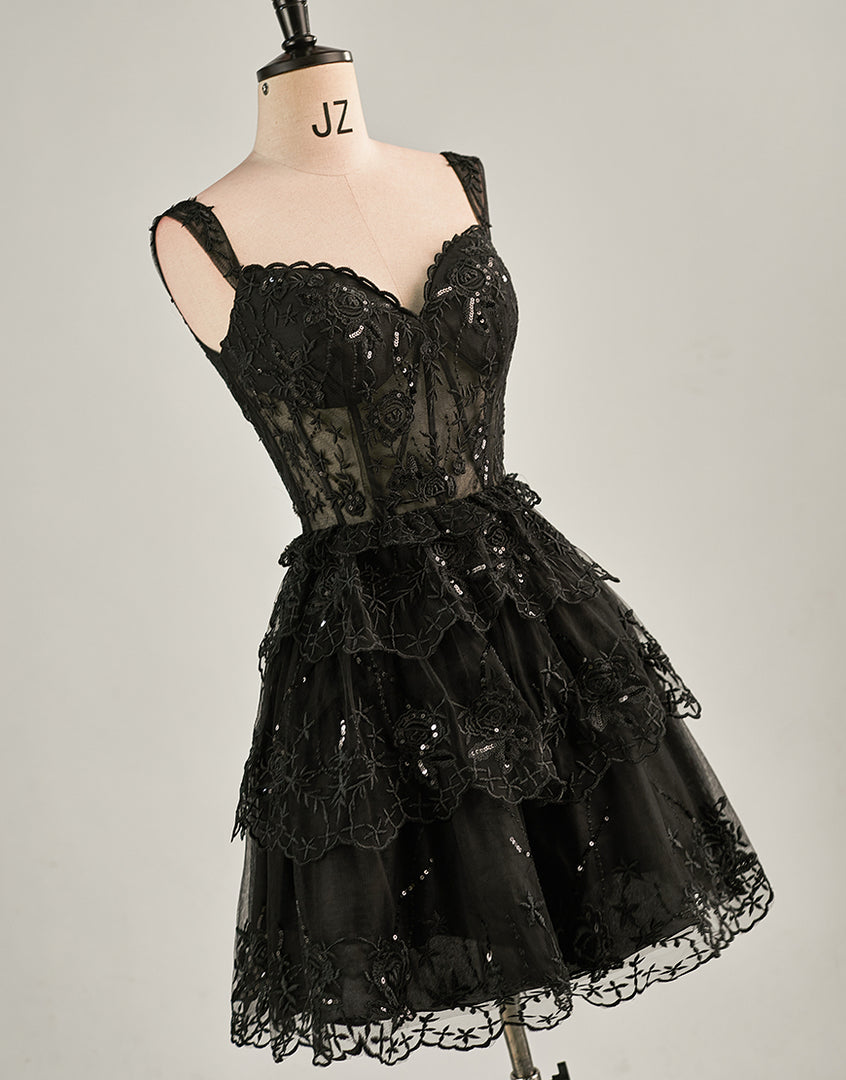 A-Line Lace Tiered Corset Homecoming Dress