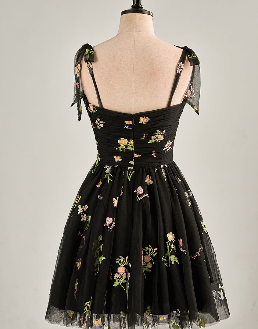 Cute Short Tulle Embroidery Homecoming Dress