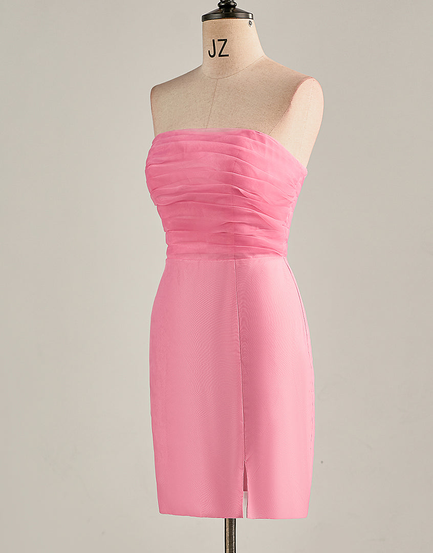 Tight Light Pink Strapless Homecoming Dress with Slit
