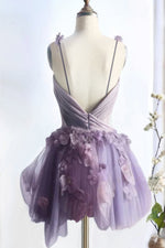 Load image into Gallery viewer, Cute Tulle Lilac Homecoming Dress with Flowers