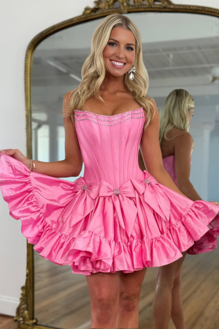 A line Homecoming Dress with Bow Beaded Embellishments