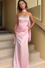 Load image into Gallery viewer, Mermaid Pink Strapless Long Prom Dress