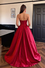 Load image into Gallery viewer, Red A-line Strapless Long Prom Dress