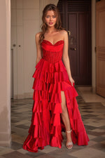 Load image into Gallery viewer, Sexy Satin A line Long Prom Dress With Side Slit