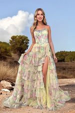 Load image into Gallery viewer, A line Spaghetti Straps Floral Printed Long Prom Dress