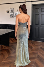 Load image into Gallery viewer, Mermaid Strapless Beaded Long Prom Dress With Slit