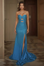 Load image into Gallery viewer, High Slit Strapless Keyholes Long Prom Dress With Beading