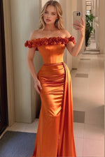 Load image into Gallery viewer, Off Shoulder Glitter Orange Prom Dress