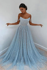 Load image into Gallery viewer, Glitter A line Off the Shoulder Prom Dress