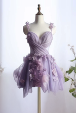 Load image into Gallery viewer, Cute Tulle Lilac Homecoming Dress with Flowers
