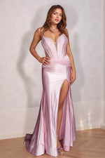 Load image into Gallery viewer, High Slit Strapless Prom Dress with Corset Bodice
