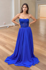 Load image into Gallery viewer, Royal Blue Strapless Prom Dress