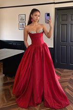 Load image into Gallery viewer, Red A-line Strapless Long Prom Dress