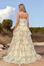 Load image into Gallery viewer, A line Spaghetti Straps Floral Printed Long Prom Dress