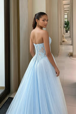 Load image into Gallery viewer, A line Sweetheart Light Blue Prom Dress