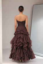 Load image into Gallery viewer, V Neck Tiered Strapless Long Prom Dress