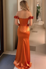 Load image into Gallery viewer, Off Shoulder Glitter Orange Prom Dress