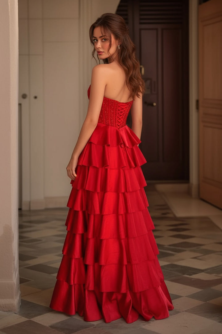 Sexy Satin A line Long Prom Dress With Side Slit