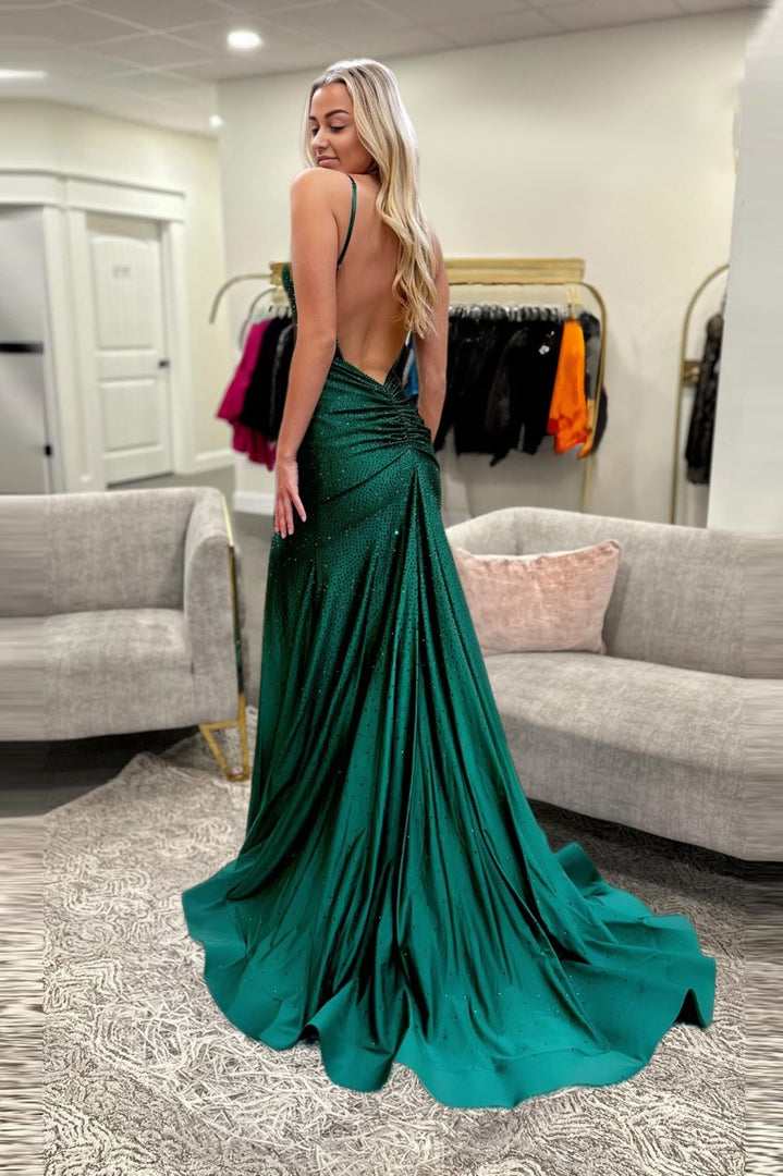 Backless Beaded Fitted Prom Dress with Side Slit