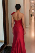 Load image into Gallery viewer, Mermaid Red One Shoulder Long Prom Dress