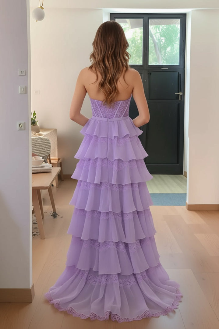 Sweetheart Sexy Tiered Long Prom Dress With Slit