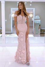 Load image into Gallery viewer, Sheer Corset Bodice Prom Dress with 3D Flowers