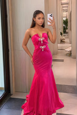 Load image into Gallery viewer, Hot Pink Mermaid Strapless Long Prom Dress