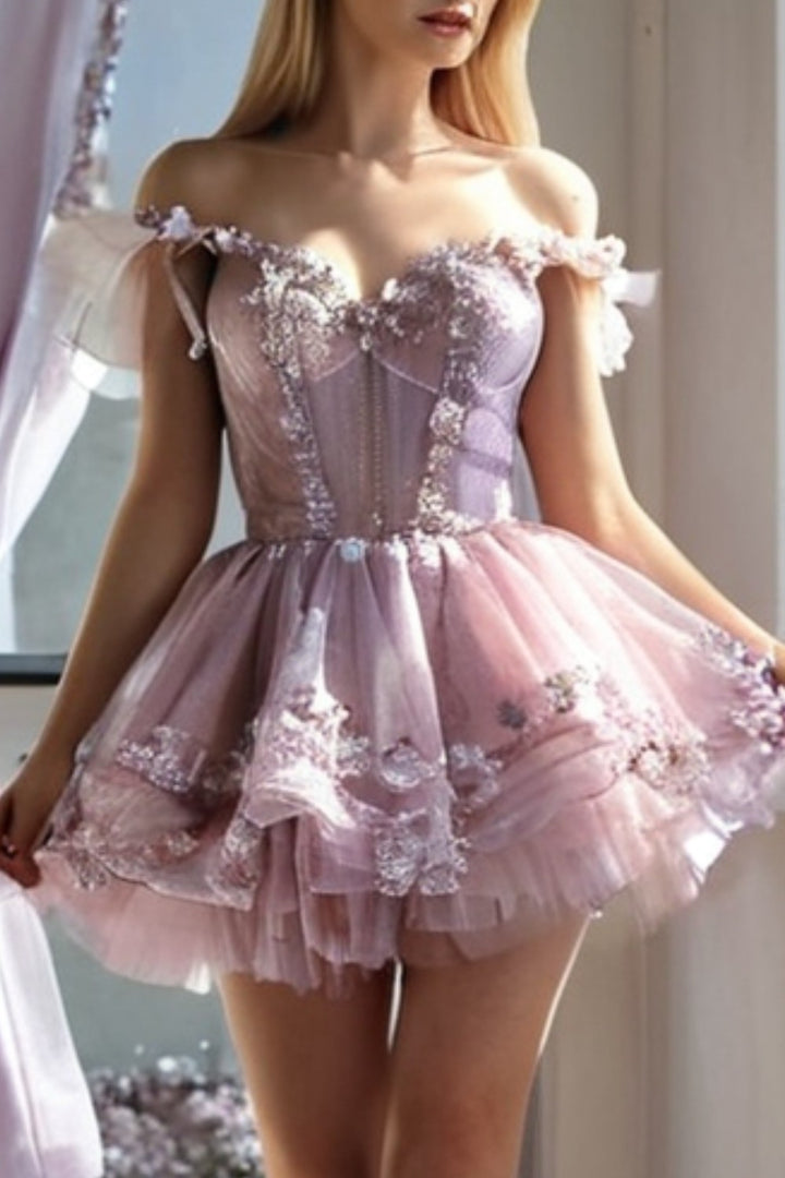 Light Pink Mini Tiered Homecoming Dress