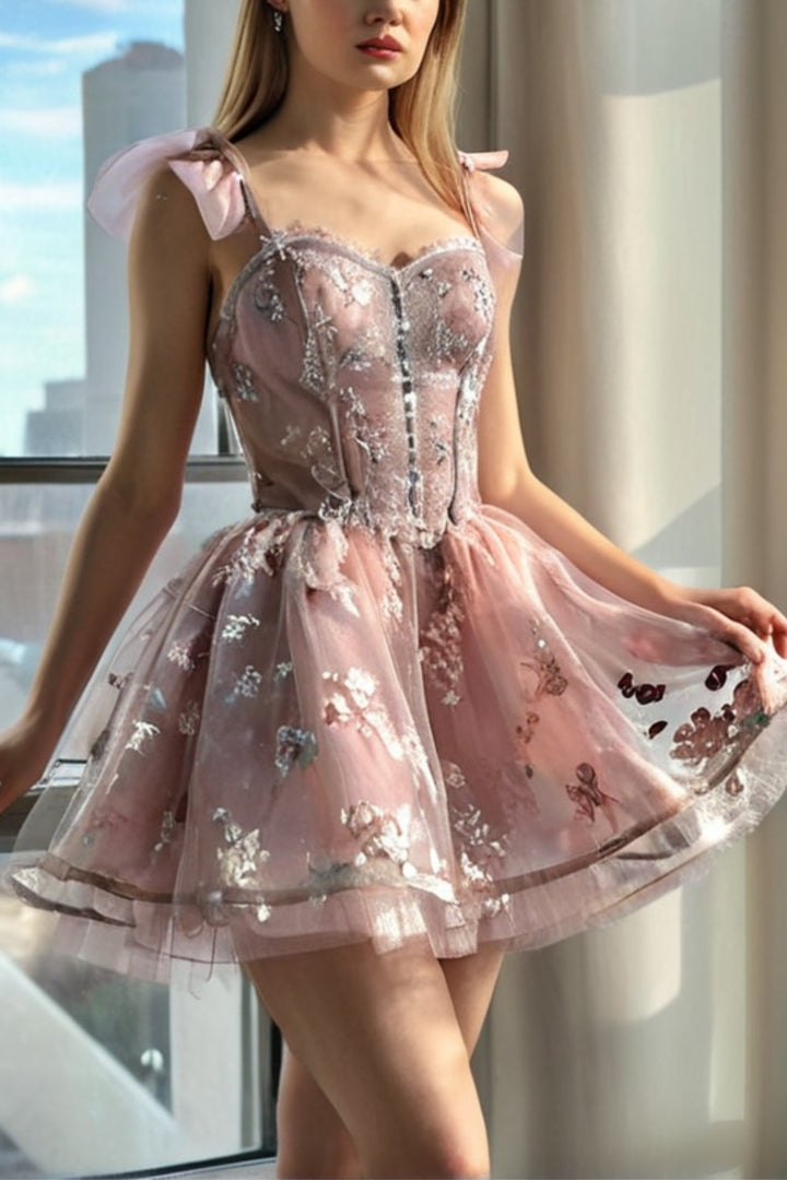 Light Pink A line Mini Homecoming Dress