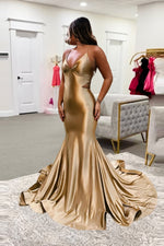 Load image into Gallery viewer, Mermaid Open Back Champagne Prom Dress