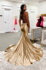 Load image into Gallery viewer, Mermaid Open Back Champagne Prom Dress