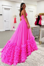 Load image into Gallery viewer, Hot Pink Strapless Prom Dress with Ruffle