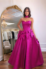 Load image into Gallery viewer, A-line Strapless Long Prom Dress With Bows