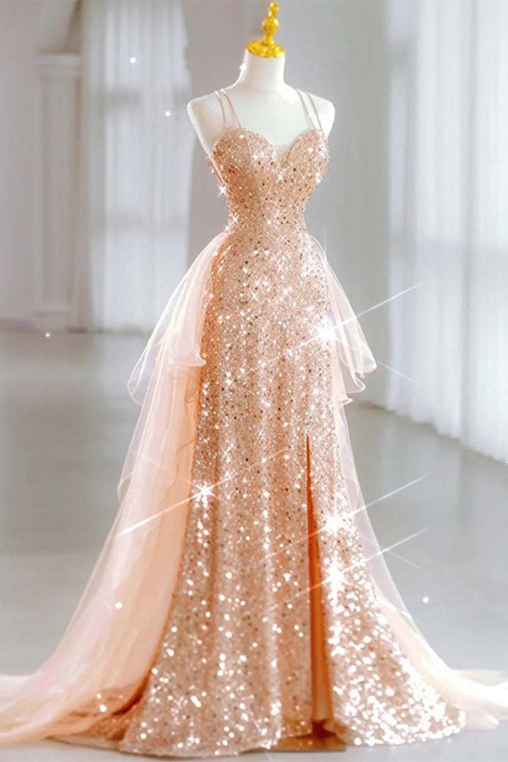 Sequin Tulle Glitter Lace Up Back Prom Dress