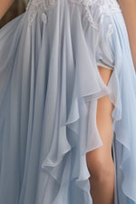 Load image into Gallery viewer, Cute Light Blue Off the Shoulder Prom Dress