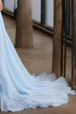 Load image into Gallery viewer, Cute Light Blue Off the Shoulder Prom Dress