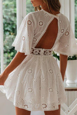 Load image into Gallery viewer, Bare Back Hollow Out White Dress
