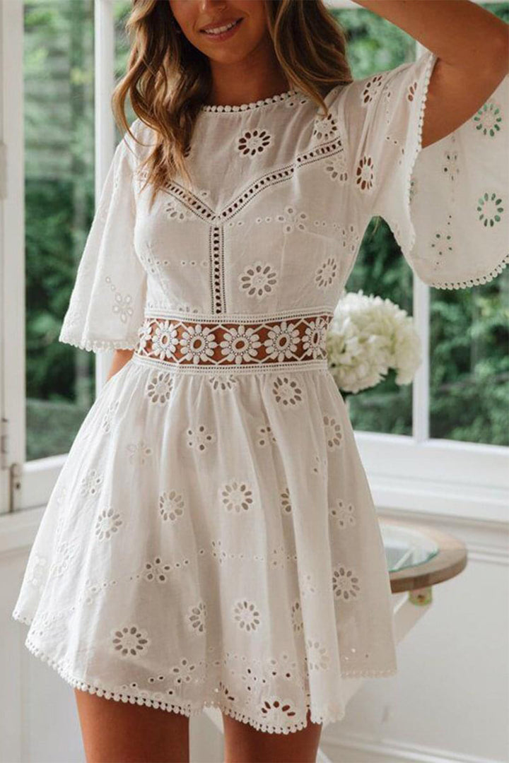 Bare Back Hollow Out White Dress