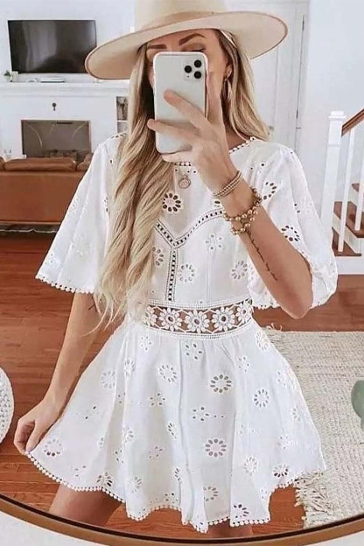 Bare Back Hollow Out White Dress