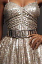 Load image into Gallery viewer, Long Silver Sequin Prom Gown