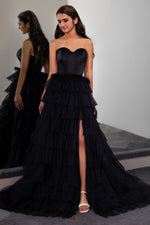 Load image into Gallery viewer, Strapless Slit Prom Gown with Corset Bodice